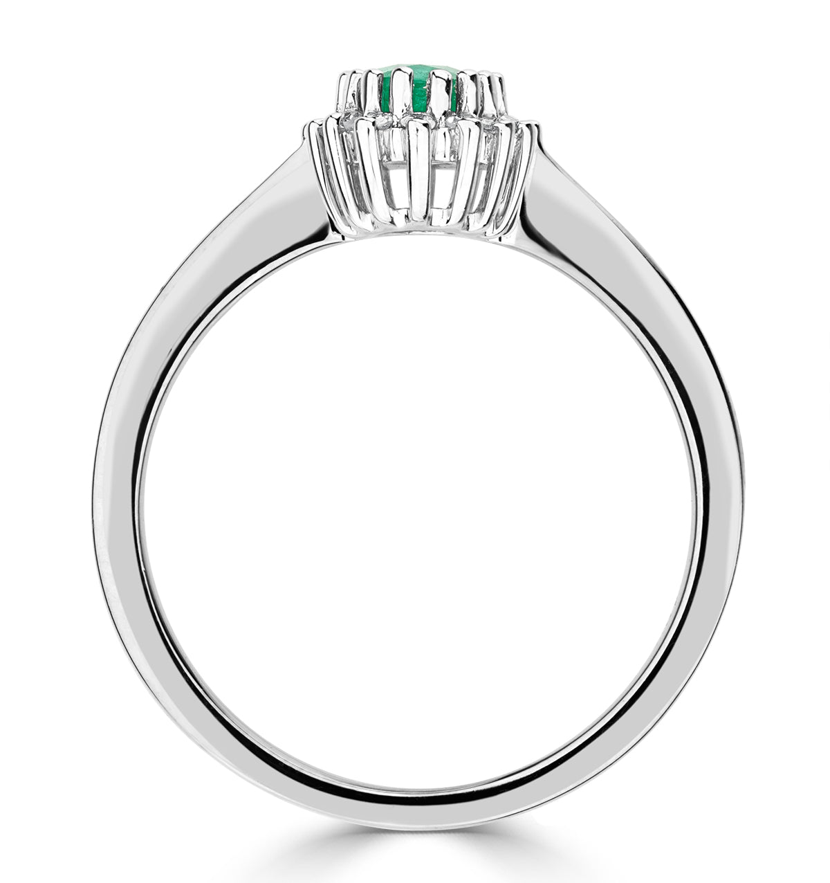 Emerald 6 x 4mm And Diamond 9K White Gold Ring Item A4434
